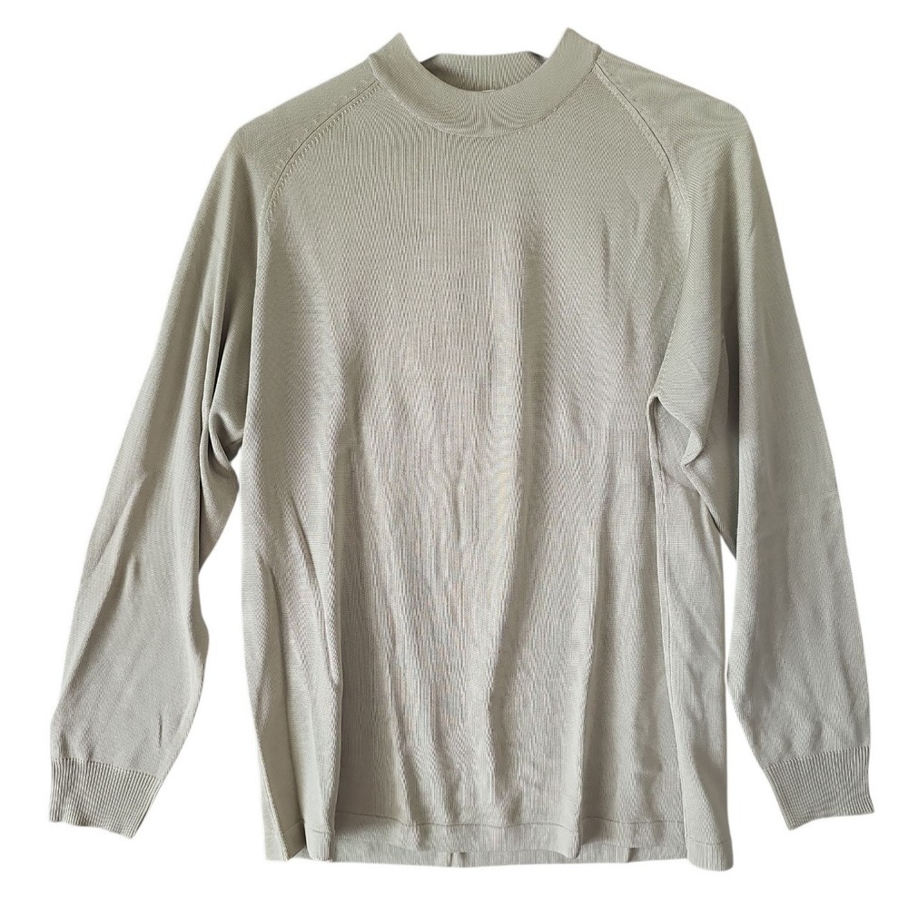 ANTHOLOGY Men's Beige Neutral Mock Neck Long Sleeve Silk Knit‎ Pullover S NWT